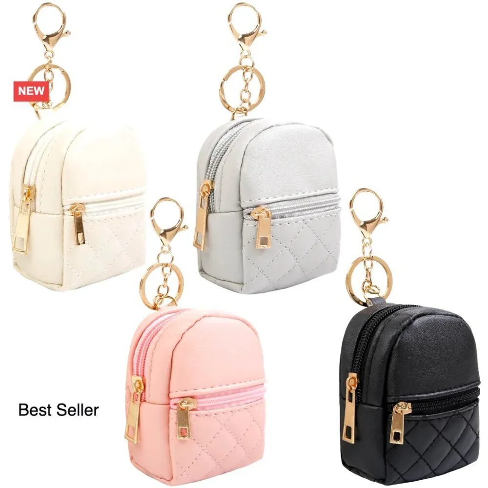 PU Leather Mini Backpack Keychain Cosmetic Bag Organizer